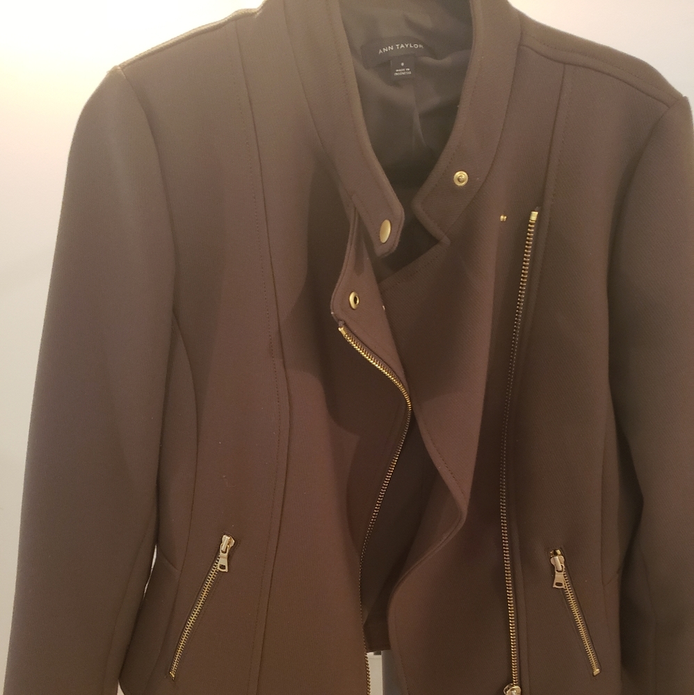 Ann Taylor Dark Green Moto Jacket..8